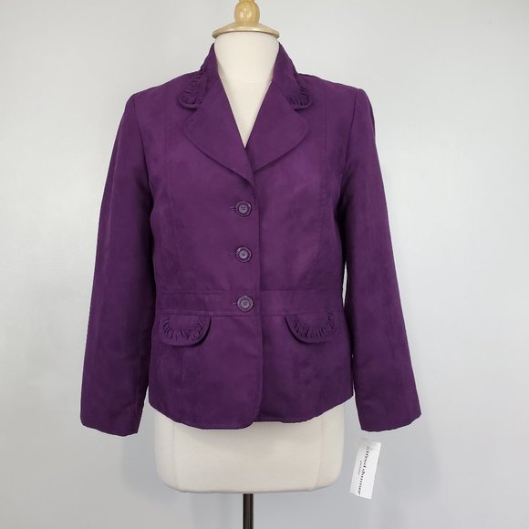 Alfred Dunner Purple City Smarts Brushed Feel Button Front Blazer NWT Size 10P - Picture 1 of 14